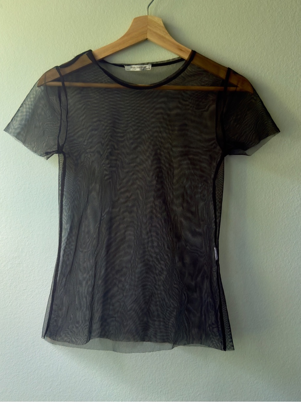 Zara Black Sheer Mesh Short Sleeve Tee